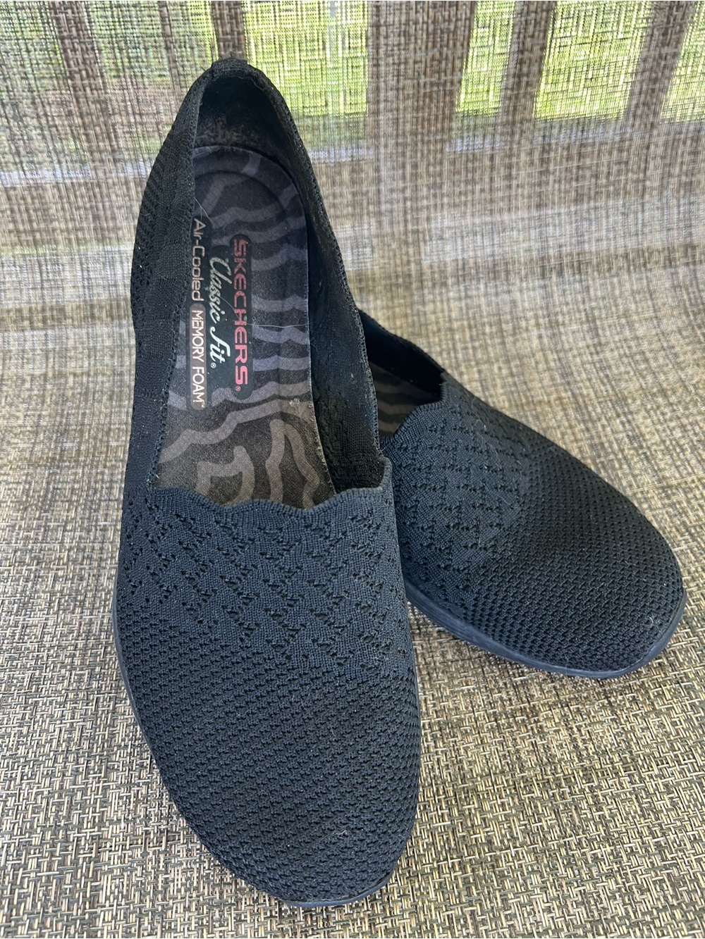 Skechers Black Knit Slip-On Memory Foam Flats